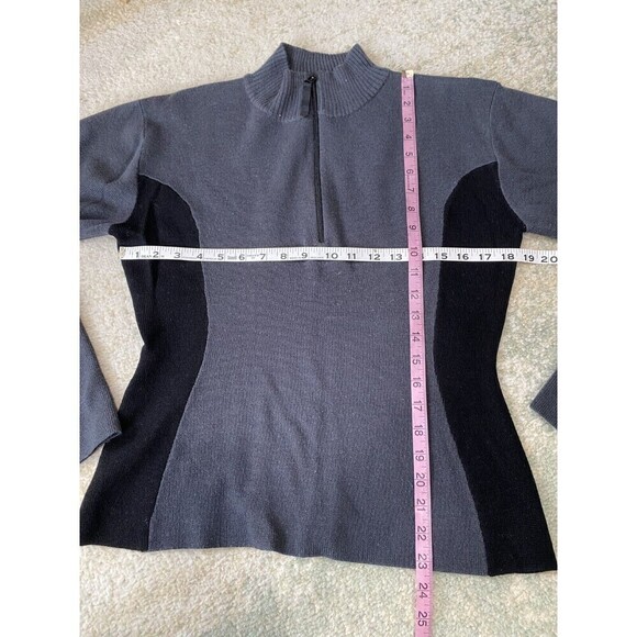 Obermeyer Sz L Gray Black Women's Classic Wool Blend Nordic 1/4 Zip Ski Sweater - Picture 4 of 7